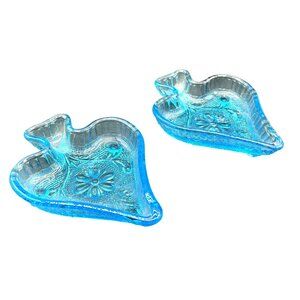 Vintage Indiana Glass 3D Colonial Blue Bridge Ashtray Trinket Dish Set Of 2
